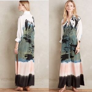 Vivien Ramsay Watercolor Maxi Dress Size S Kimono Style Art to Wear Silk